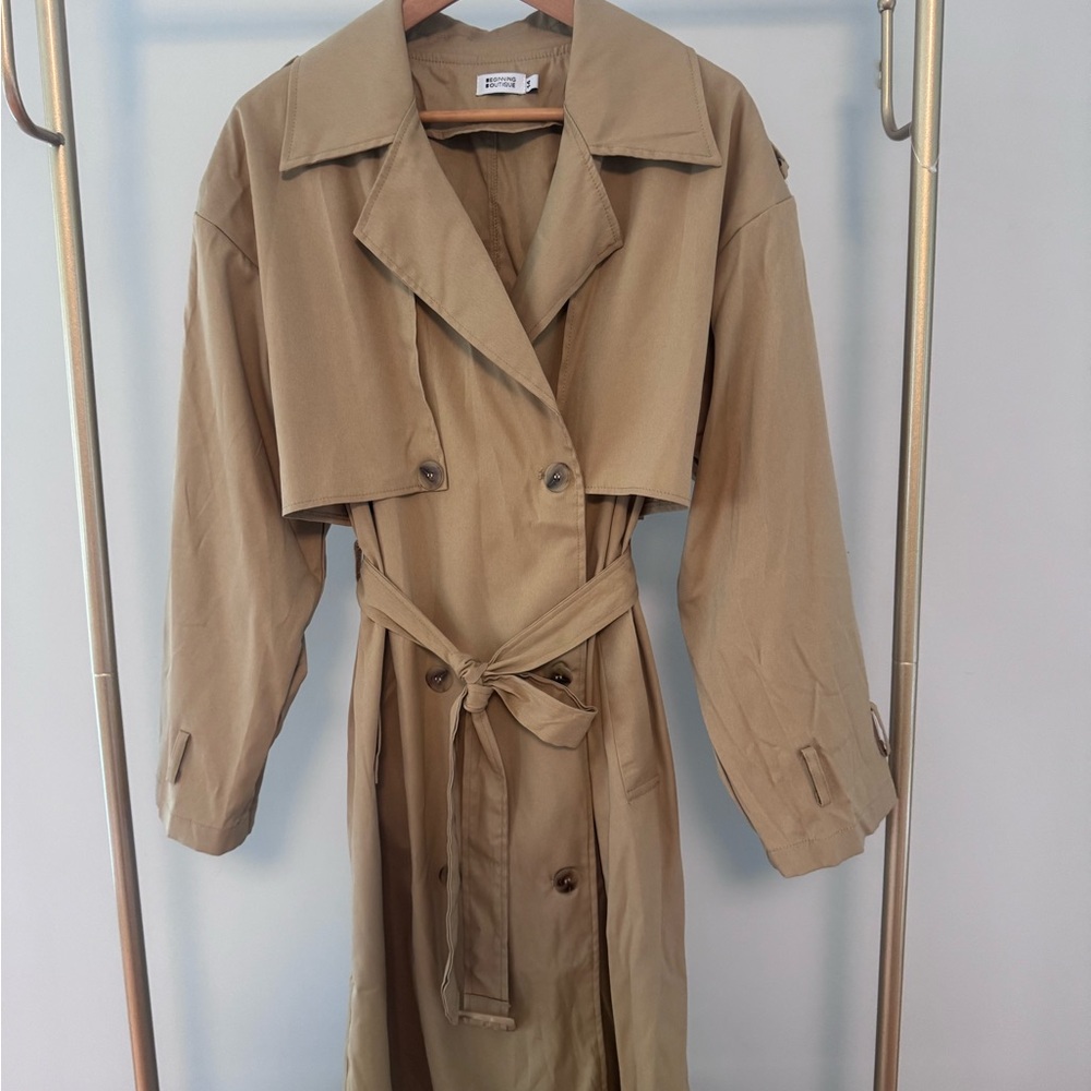 Beginning Boutique Tan Trench Coat with Belted Waist